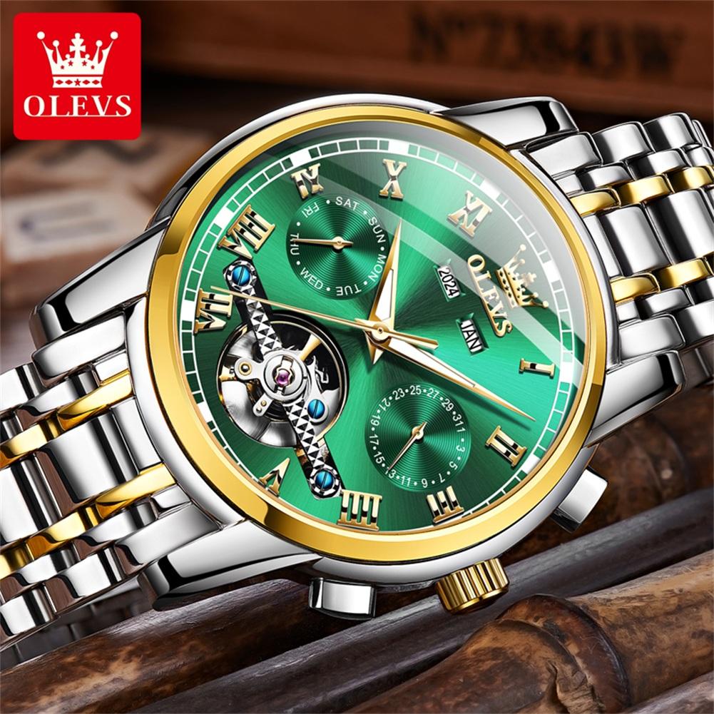 OLEVS 6607 Luxus Automatikuhr für Herren Skelett-Design Herrenarmbanduhr Wasserdicht Original Mechanisches Uhrwerk Uhr