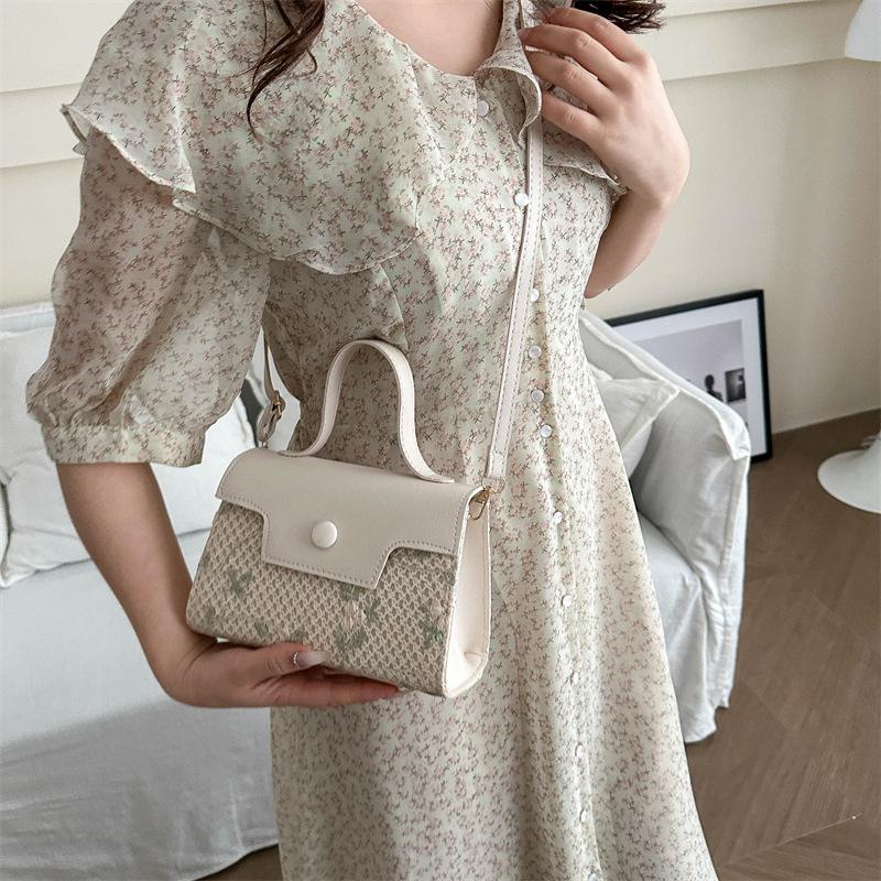 Modische Stroh-Spleißung Frühjahrsmode Neue Hochwertige Ein-Schulter Umhänge-Handheld Kleine Quadratische Damenhandtasche