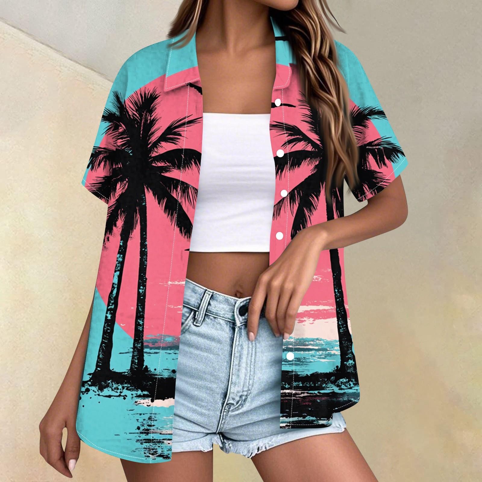 

Жіноча модна повсякденна сорочка з короткими рукавами і ґудзиками S