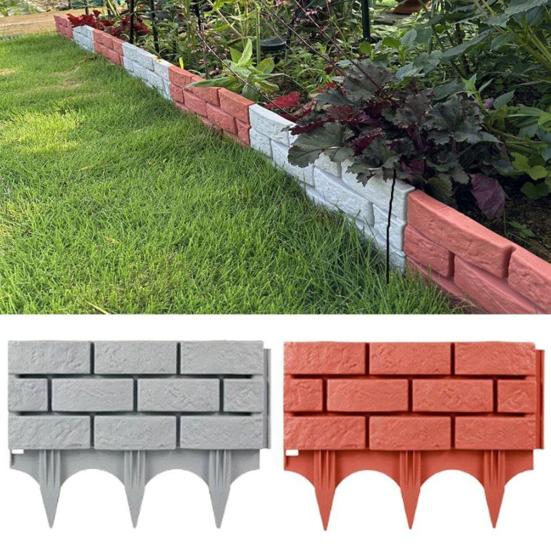 Plastic Garden Retaining Fence Brick Look Edging Border Outdoor Landscape Edging Fence Decorative Picket Panel for Flower Beds Paths Lawns Yard