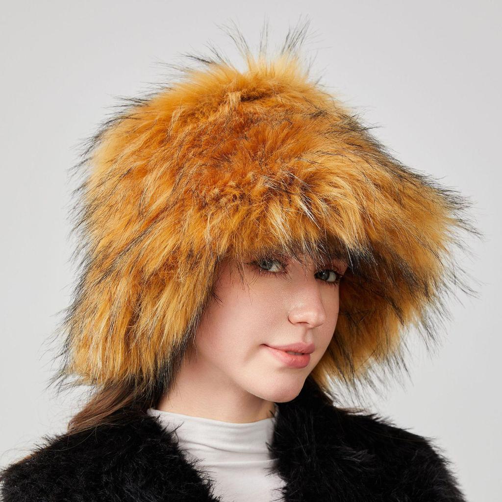 High-Quality Women's Winter Faux Fur Bucket Hat with Ear Protection and Wide Brim