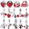 Fashion Woman Red Charms Copper Strawberry Ladybird Cars Lipstick Beads Fit Pandach Original Bracelets Diy Jewelry Gift