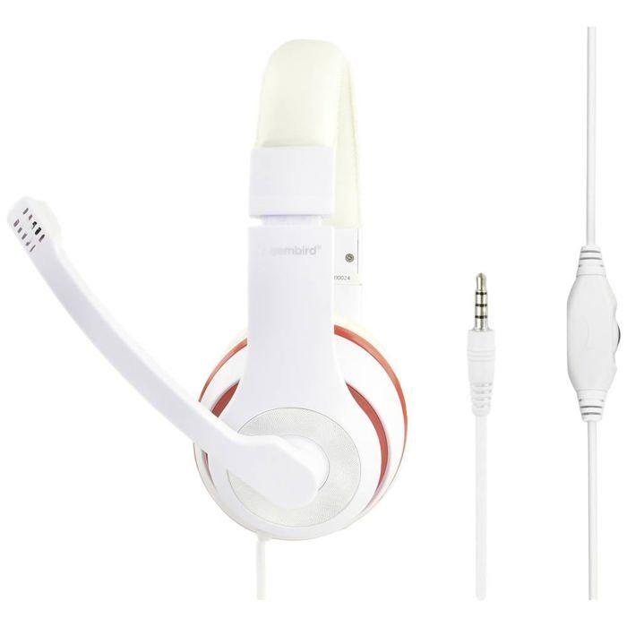 Gembird Micro-casque Supra-auriculaire Filaire Blanc, Rouge Volume Réglable, Micro-casque