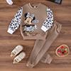 Children Long Sleeve Sweatshirt and Sweatpants Set with Character Print and Patterned Sleeves Comfortable Casual Outfit for Kids