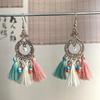 Trendy Ethnic Retro Multicolor Feather Beaded Circle Dangle Earrings