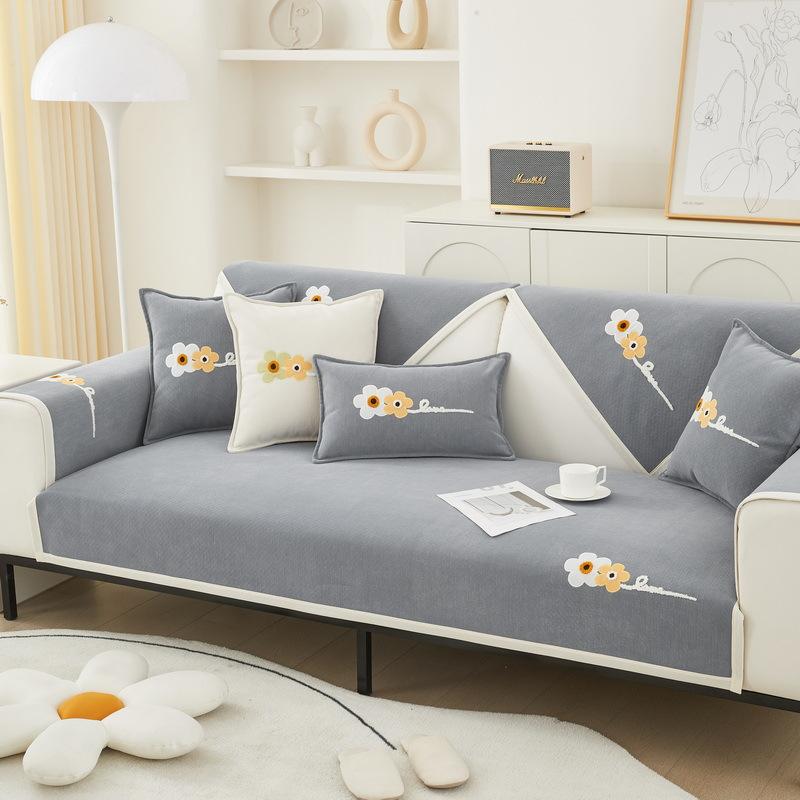 Chenille Sofa Cushion Four Seasons Universal Simple Modern Embroidered Patch Sofa Seat Cushion Non-Slip Cushion Cover Backrest Towel