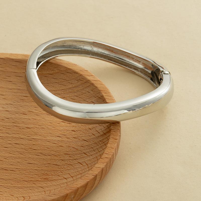 Design-inspired Metal Smooth-textured Open Bracelet, Minimalist Geometric, Individualistic Wide Wristband