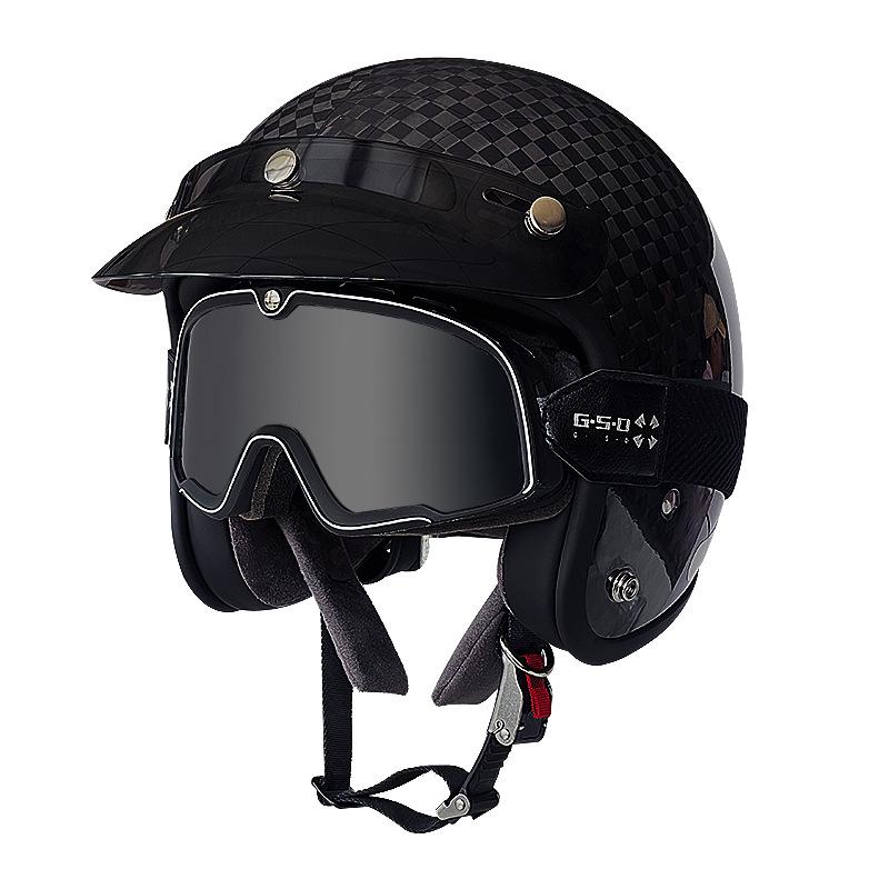 3C Certified Retro Harley Carbon Fiber Motorcycle Helmet, Unisex All-Season Winter Half Helmet