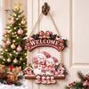 Cute Cartoon Christmas Ornament Wooden Welcome Sign, Front Door Hanging Rustic Holiday Vintage Style Sign Wall Decor with Elk/Santa Claus/Snowman/Elf