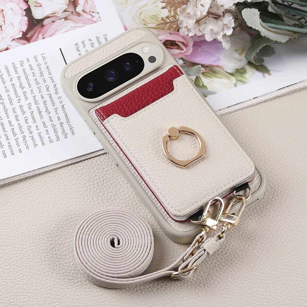 Für Google Pixel 9 Pro XL Pixel 9 8 Pro 9A 8A Hülle, Brieftaschenhülle mit Kartenhalter, 360° drehbarer Ring-Ständer, Stoßfeste Abdeckung