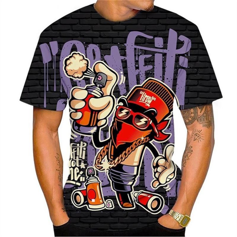 

Футболки с 3D-принтом с граффити, оверсайз, хип-хоп, летние, крутые, повседневные, популярные, мужские футболки с коротким рукавом 6XL