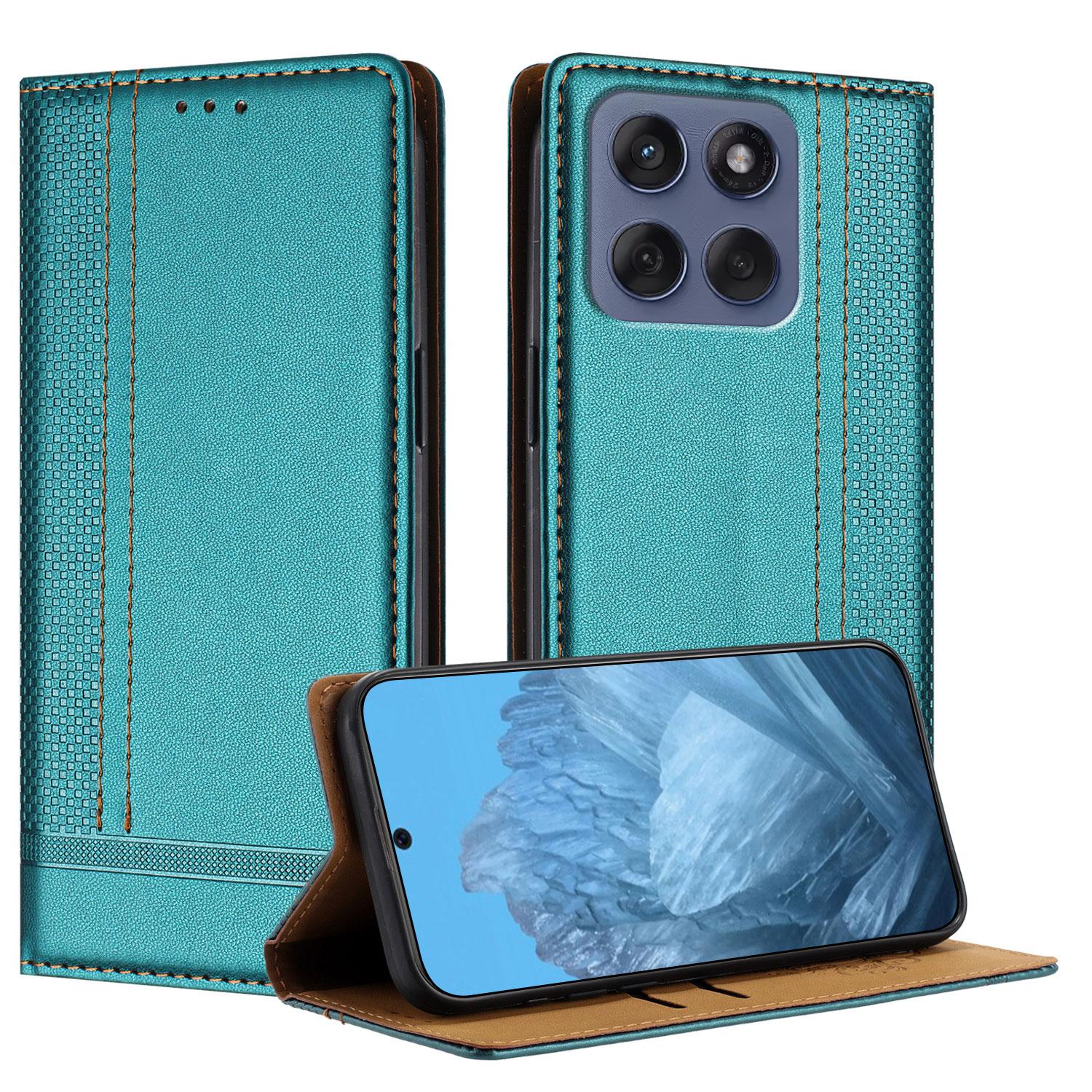

For Motorola Moto G86 5G Case L-Shaped Grid Pattern Leather Stand Phone Cover with Card Slots Green