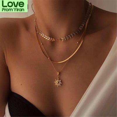 Nouveau collier simple multicouche en or pour filles, collier à pendentif géométrique, collier pour dames, accessoires de bijoux