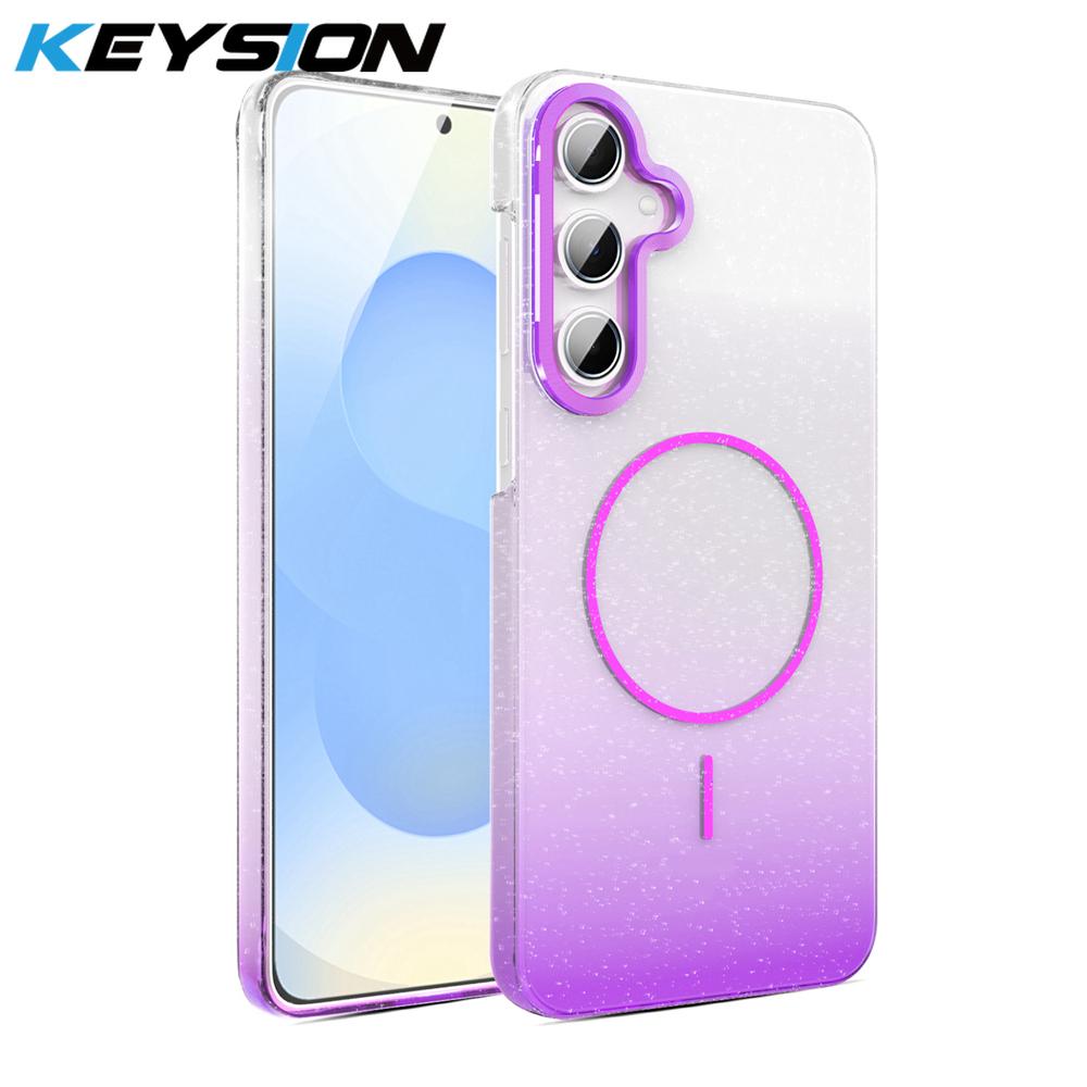 

KEYSION Luxury Gradient Glitter Magnetic Phone Case for Samsung Galaxy A55 5G A35 A25 A15 A05S Transparent Hard PC Shockproof Cover for Samsung A05S фиолетовый