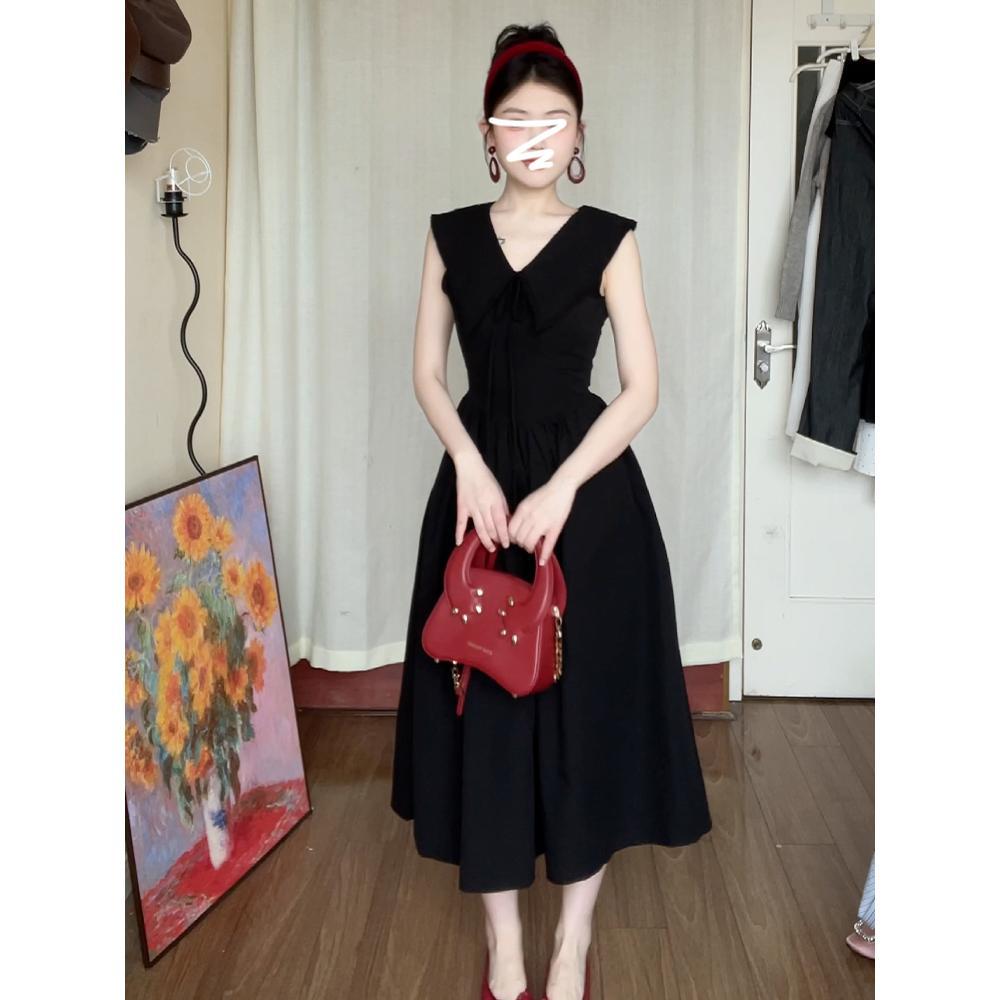 Sleeveless long dress temperament beautiful skirt v-neck black dress children's summer new