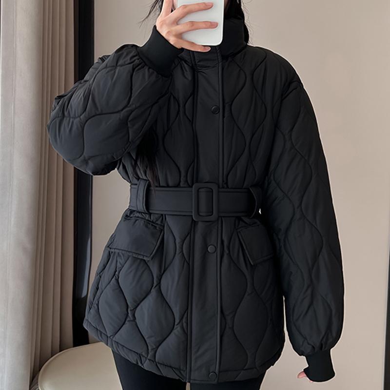Fashion Winter Woman Parkas With Belt Loose Thick Warm Jackets Women's Coats