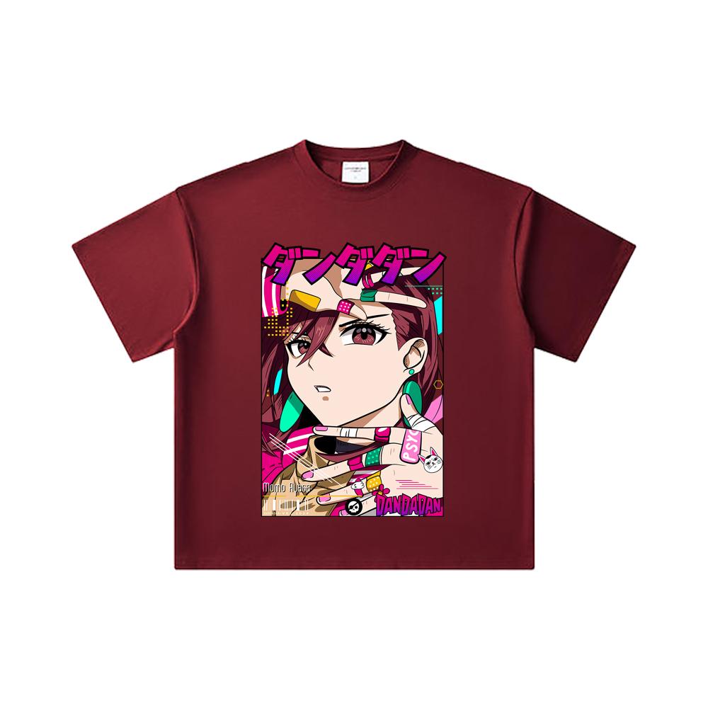

260 GSM Double Yarn 32 Count 100% Cotton Dandadan V21 Momo Print Unisex Heavy Cotton T Shirt 2XL вина червоного кольору