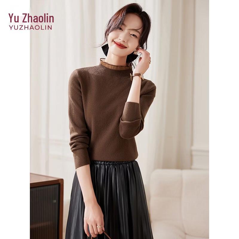 YUZHAOLIN Women s Lace Half-High Collar Knitted Top M