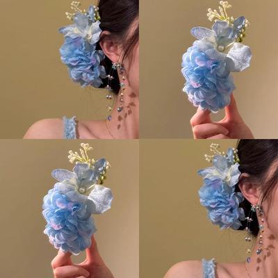 1Pc Atmosphere Three-dimensional Blue Butterfly Duckbill Hairpin Bridal Headdress for Wedding Banquet Holiday Party Decoration