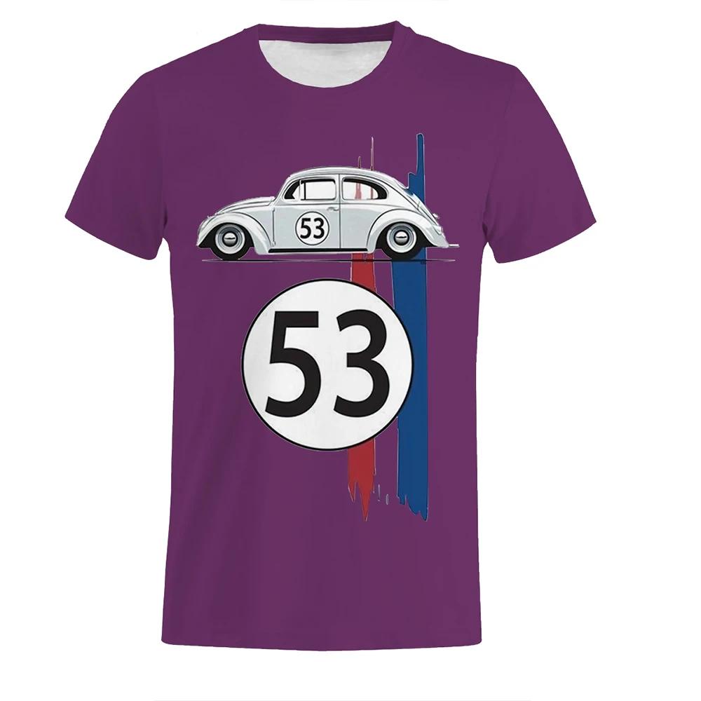 Beetle 53 Number Men's T-shirt, Herbie Car Short Sleeve Simple T-shirts, Rally Car T-shirts, Men's 3D Printed Black T-shirt