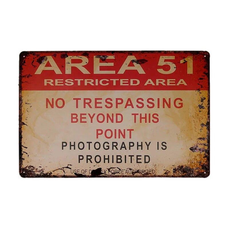 Warning Area 51 Metal Tin Sign UFO Vintage Wall Plaques Art Poster Decoration Painting Home Decor 20x30cm