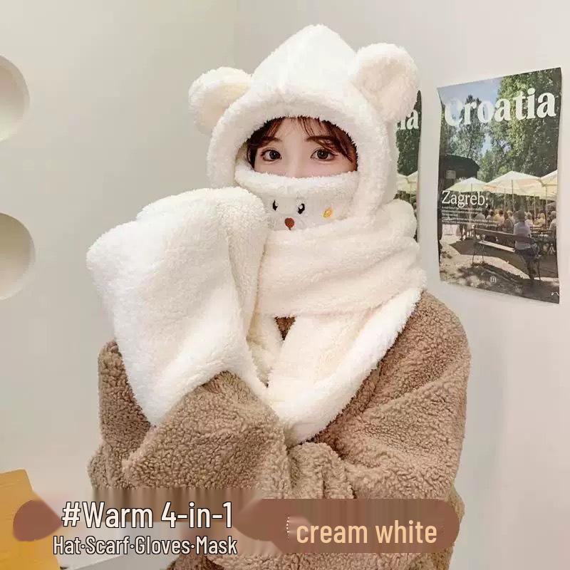 Women's Cute Fluffy Hat with Scarf and Ear Protection for Autumn/Winter
