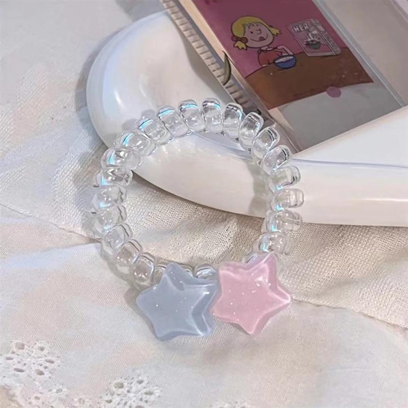 2023 Y2K Star Hair Ring For Women Girls Cute Jelly Pentagram Telephone Line Hair Rope Korean Elastic Hair Bands Friends Gifts