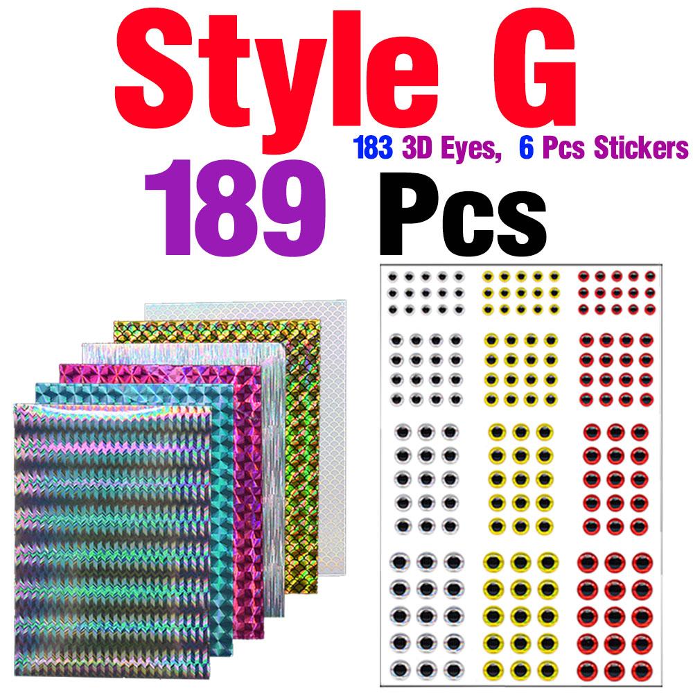 5Pcs/6Pcs Holographic Adhesive Film Sticker Flash Tape with 183Pcs 3D Fishing Lure Eyes Repair Kit DIY Making Fly Tying Fishing