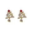 Silver Needle Diamond-Embellished Christmas Tree Tassel Earrings - Elegant Light Luxury Studs