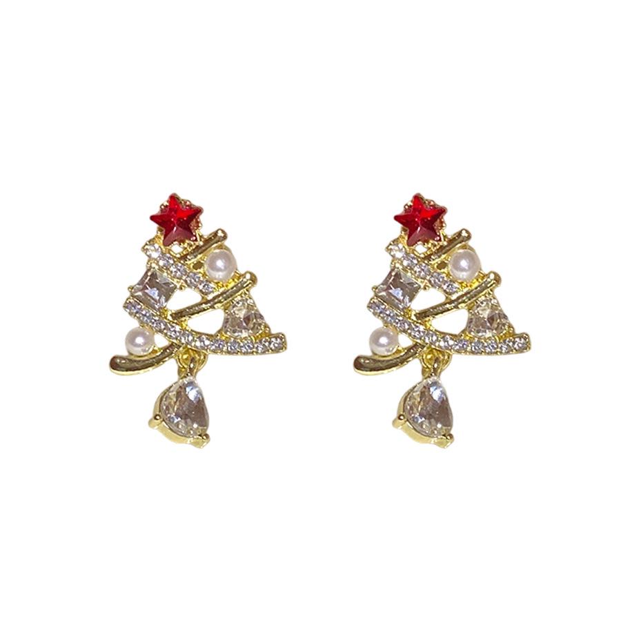 Silver Needle Diamond-Embellished Christmas Tree Tassel Earrings - Elegant Light Luxury Studs
