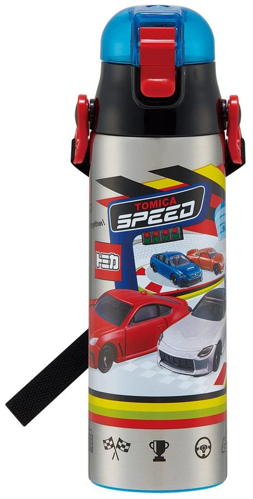 Skater Children's Stainless Steel Water Bottle, 2-Way Design, 580ml (Direct Drinking) and 570ml (Cup Drinking), Tomica 23 Design, Kid-Friendly and