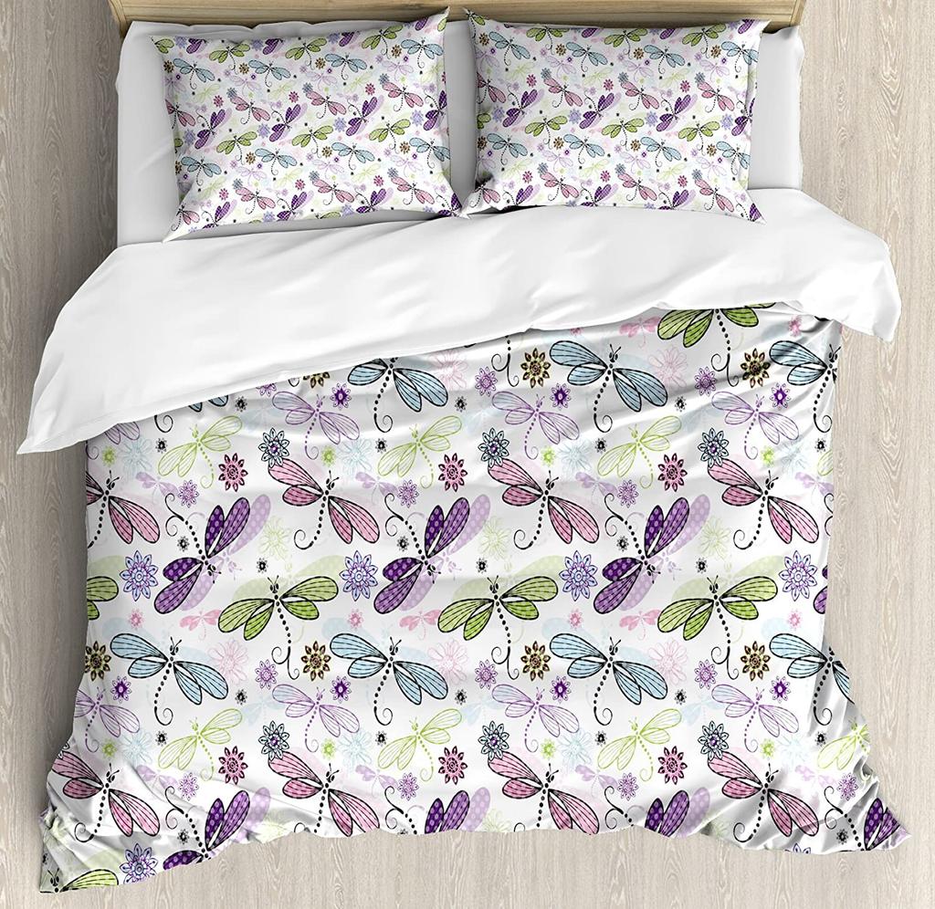 Dragonfly Flower Leaf Insect Butterfly Duvet Cover Bed Bedding Set Home Quilt Cover Pillowcases Bedroom Bedding Set No Sheet
