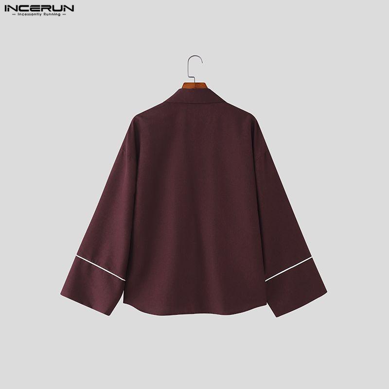 INCERUN Two Pieces Outfits Men Long Sleeve Kimono Shirt and Long Straight Pants Sets