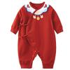 Youqi Newborn Red Cotton Tie-Up Romper
