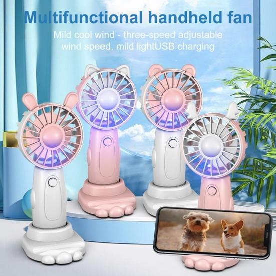 

Портативный ручной вентилятор с подсветкой, 3 скорости, питание от батареи, USB перезаряжаемый мультяшный дизайн, карманный мини-вентилятор для путешествий, персональный кондиционер белый