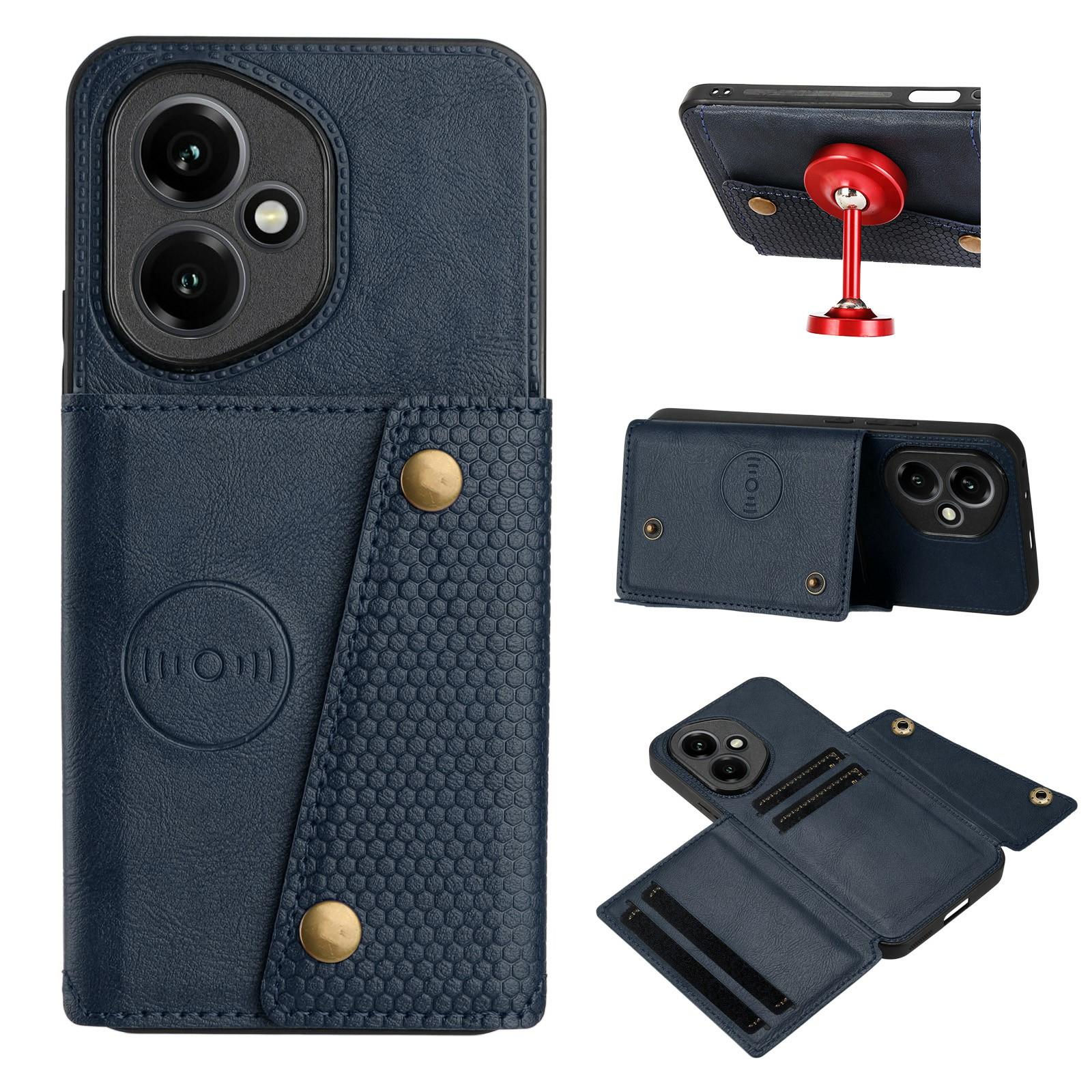 

For Honor 400 5G (Global) Case with Card Slots Kickstand Leather+TPU Phone Cover Blue