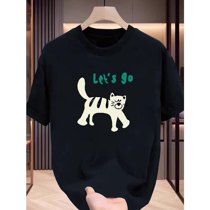 

European sizes Men s short-sleeved T-shirt, brand new summer style, featuring a cute hand-drawn cartoon cat pattern 4XL чорний