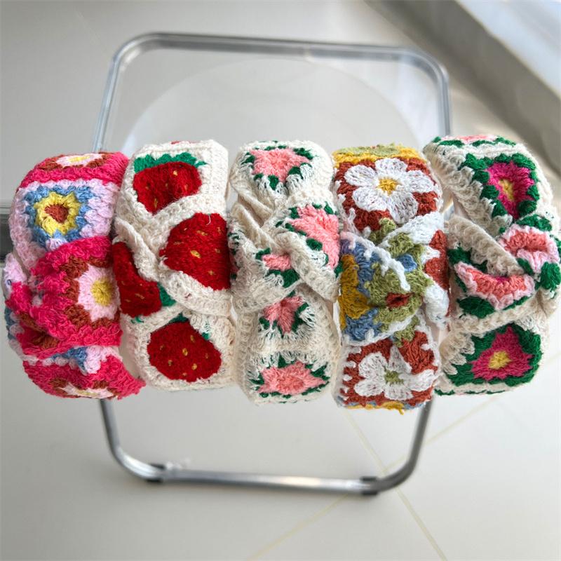 Pretty Knitting Floral Embroidery Tape Knotted Hairbands for Women Girls Shopping Party Photography Head Wears