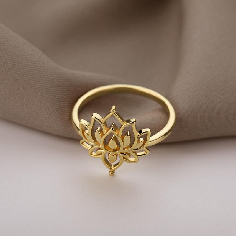 Lotus Flower Rings For Women Stainless Steel Sliver Color Finger Ring Vintage Wedding Ring Valentine's Day Jewelry Bague
