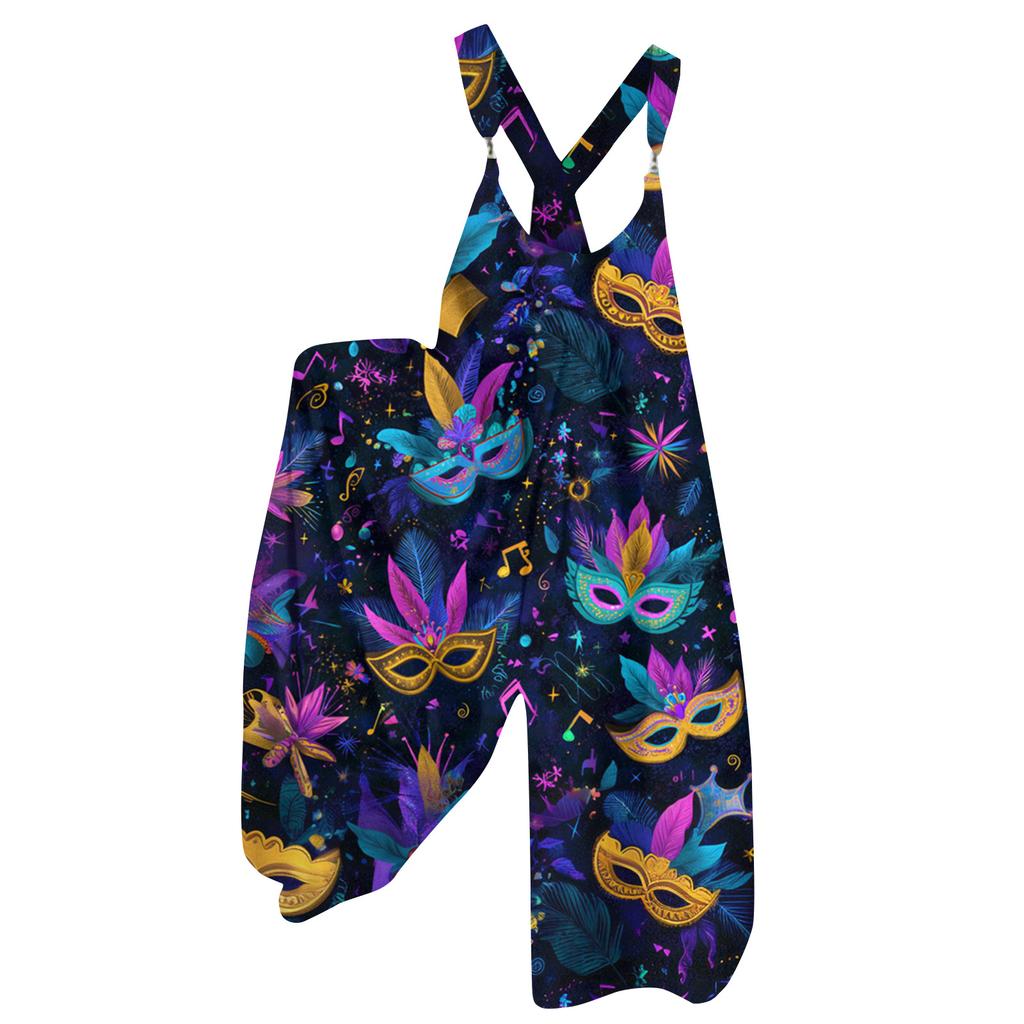 Damen Overalls Print Vintage Jumpsuit (Nicht verstellbare Träger)