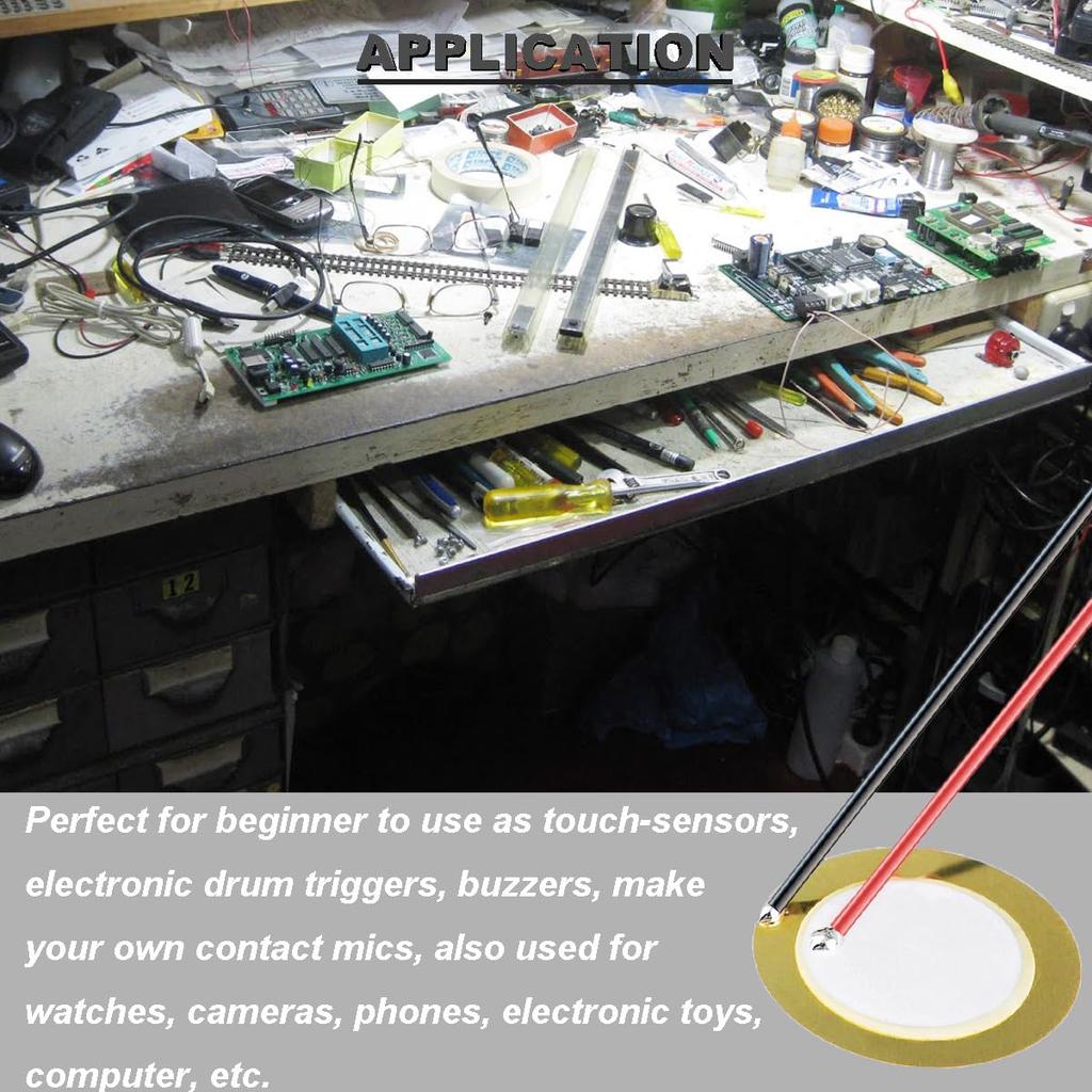 DAOKAI 20pcs 27mm Piezo Disc Piezo Pickup Reed Piezo Amplifier Disc Microphone Drum Trigger Acoustic Pickup with Buzzer with Adhesive Foam Sticker for