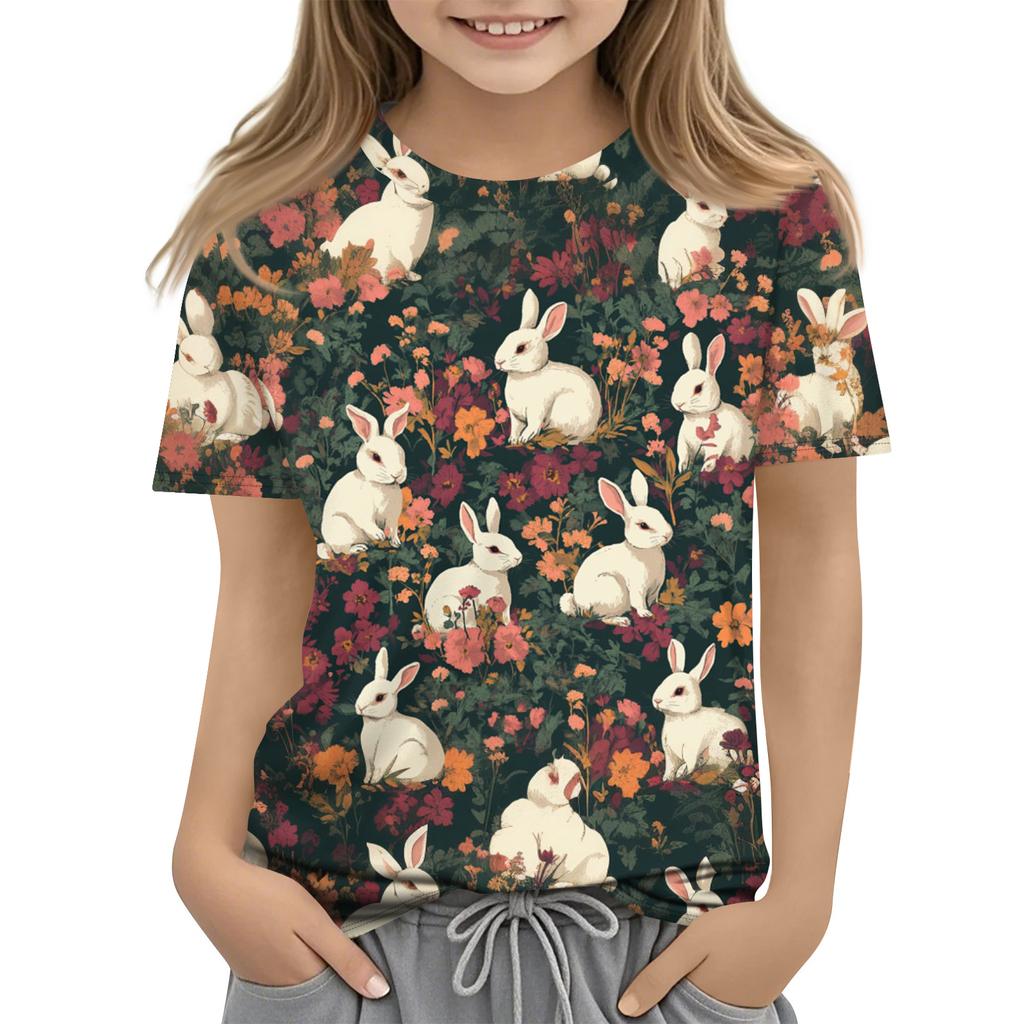 Children's Easter Printed Round Neck Short Sleeved Casual T-shirt