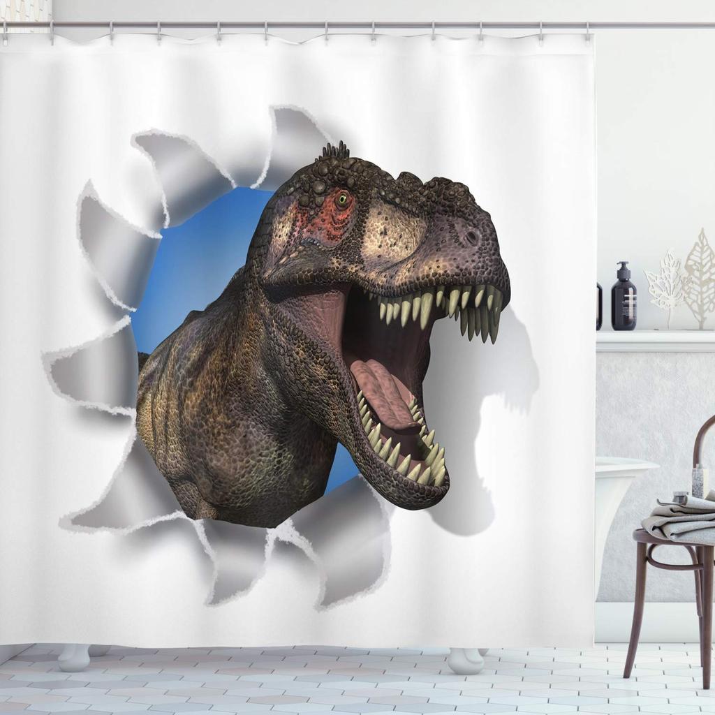 Dinosaur Shower Curtain For Bathroom, Funny Jurassic Dino World Park Shower Curtain Sets Bathtub Decor With Hooks Waterproof