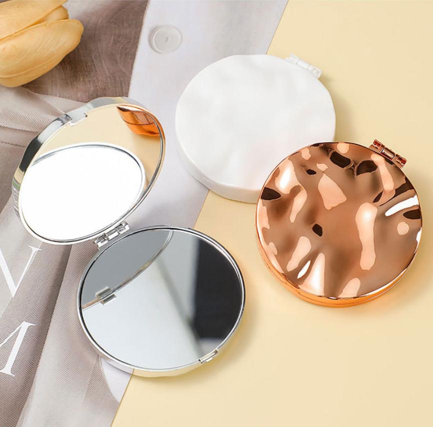 Mini Plating Makeup Mirror rotundity Double-sided Compact Mirror Foldable Handheld Vanity Mirror for Woman Girls