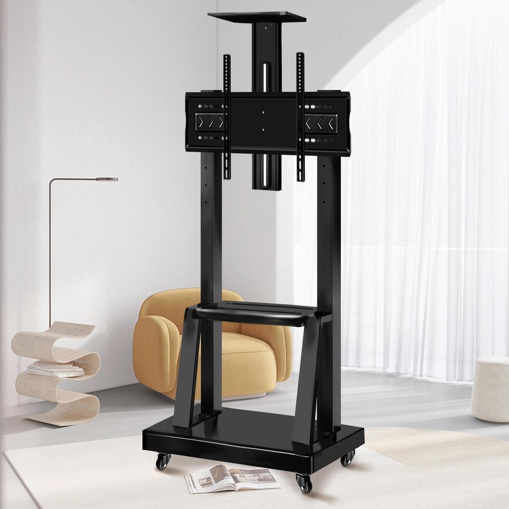 Mobile TV Floor Stand with Adjustable Mount and Shelf