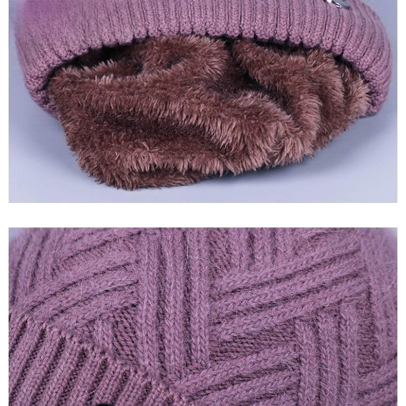 Wintermütze für Damen mittleren Alters und ältere Menschen, plus Samt, warme Oma-Baumwollmütze, Wintermutter, gestrickte Wollmütze, alte Damenmütze