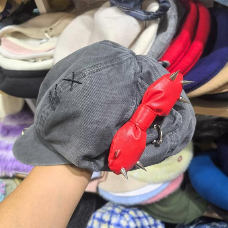 Rivet Studded Beret Hat for Lady Girl Fashion 2000s Octagonal Hat Driver Hat Girl Skull Caps All Matching Rocker Hat