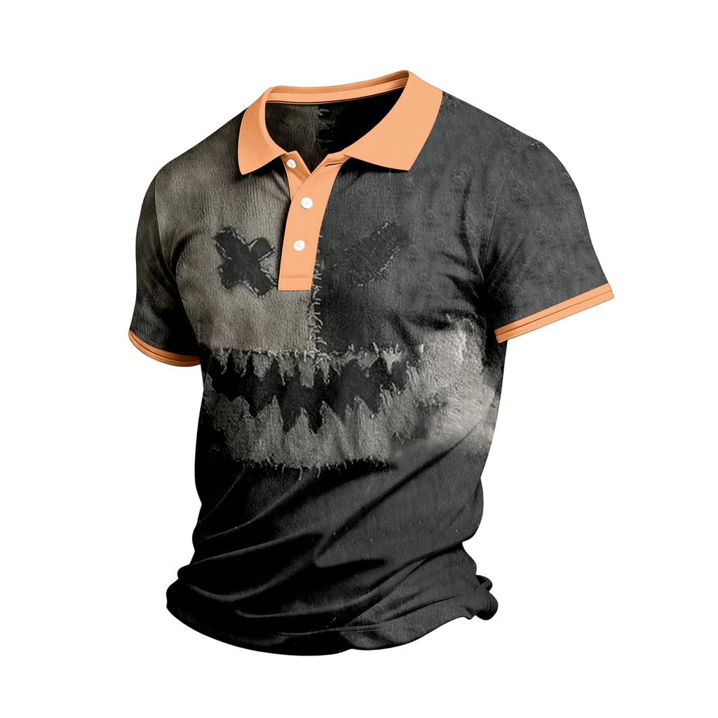 Men's Casual Short Sleeve Shirt with Halloween Print