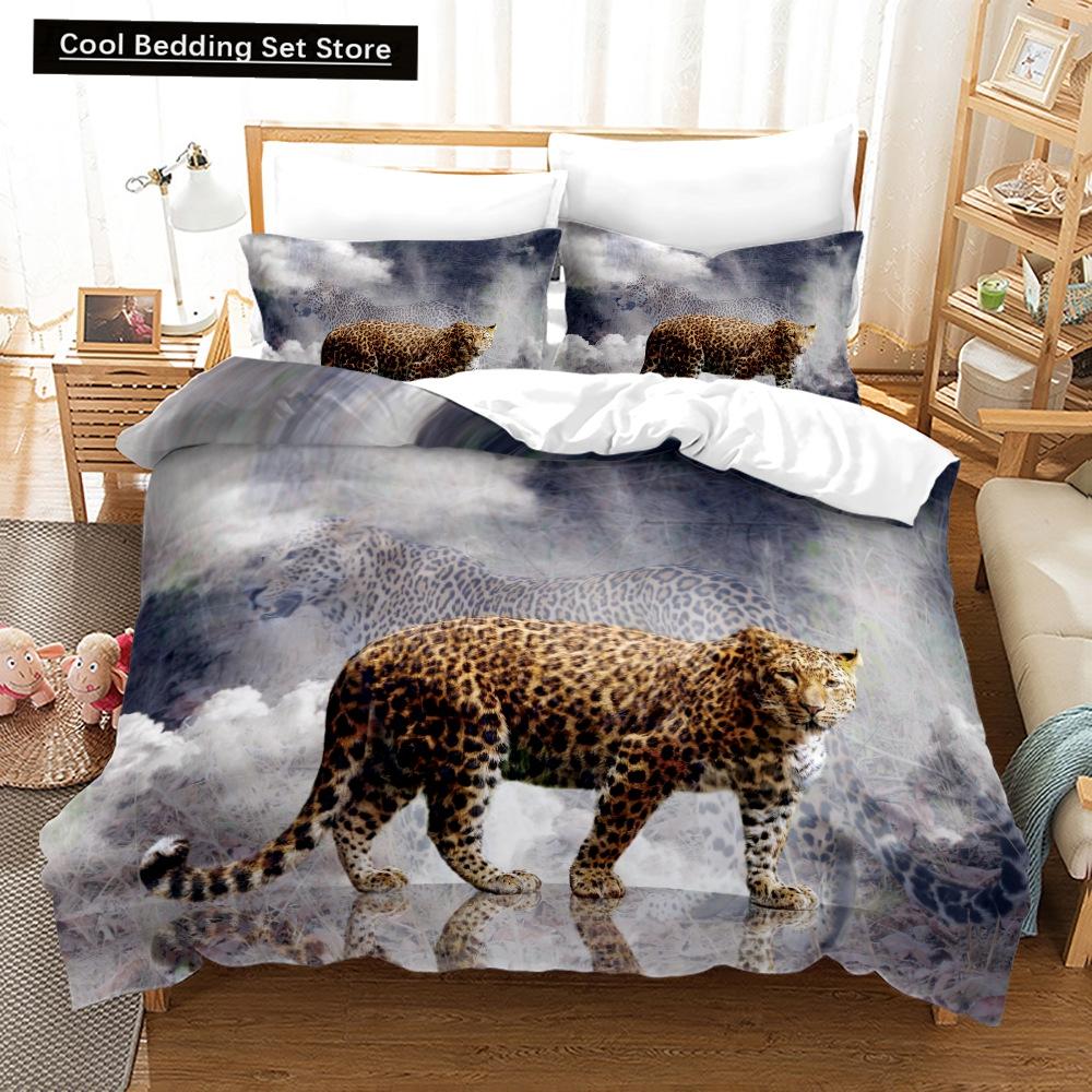 Leopard Duvet Cover King Queen Size Brown Cheetah Bedding Set for Kids Teens Adults Wild Animal 2/3pcs Polyester Comforter Cover
