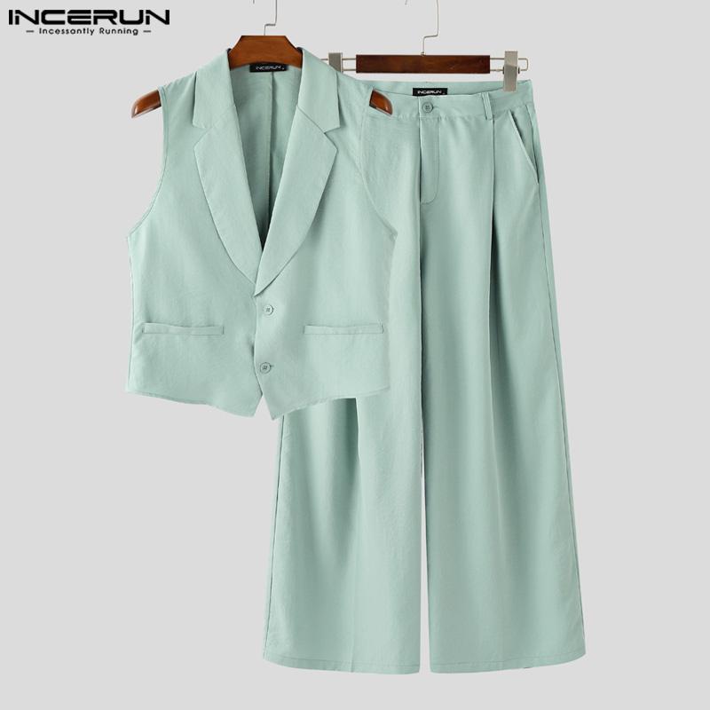 INCERUN Set da 2 PEZZI Gilet Senza Maniche Slim da Uomo e Pantaloni Lunghi Dritti
